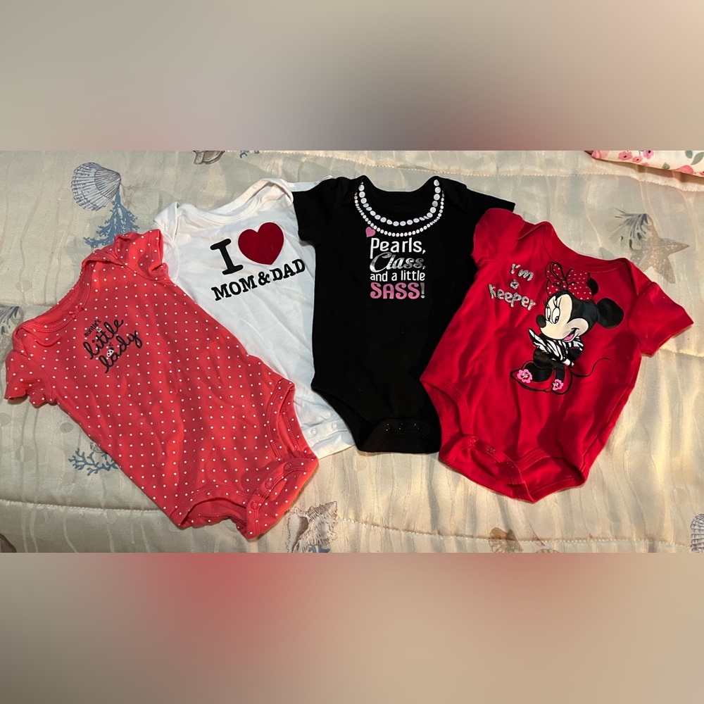 Bundle of 4 Super Sweet Infant Onesies, 3 New Without Tags! Size 6-9 Months